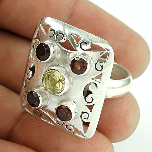 Natural Garnet Gemstone Statement Ring Size 8 925 Sterling Silver For Girls G26