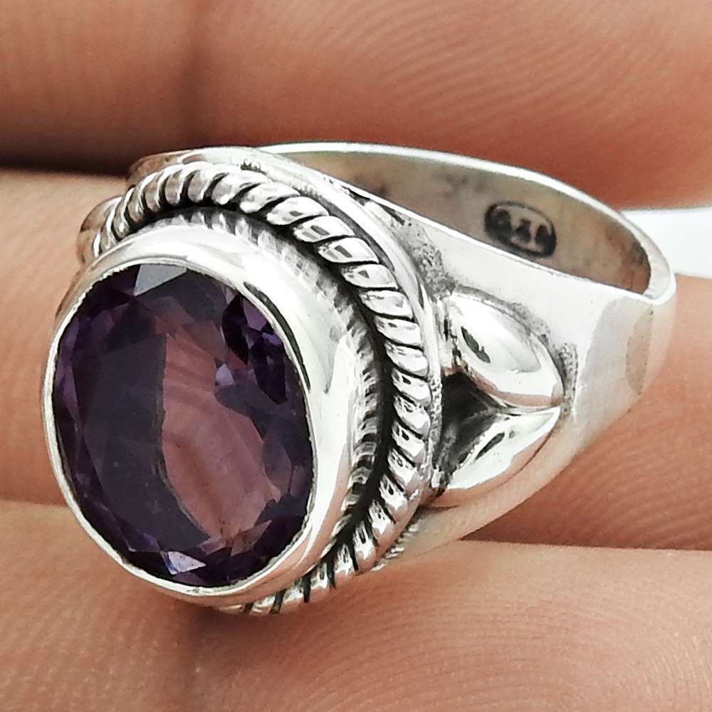 Christmas Gift 925 Silver Natural Amethyst Gemstone Cocktail Ring Size 6 E37