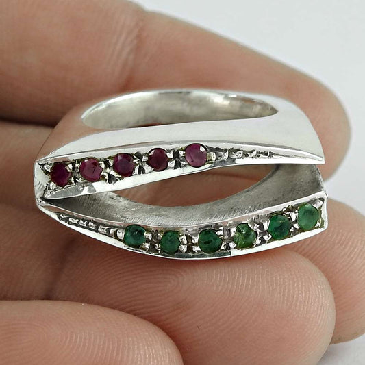 Natural Emerald Gemstone Ring Size 7 925 Sterling Silver Christmas Gift F37