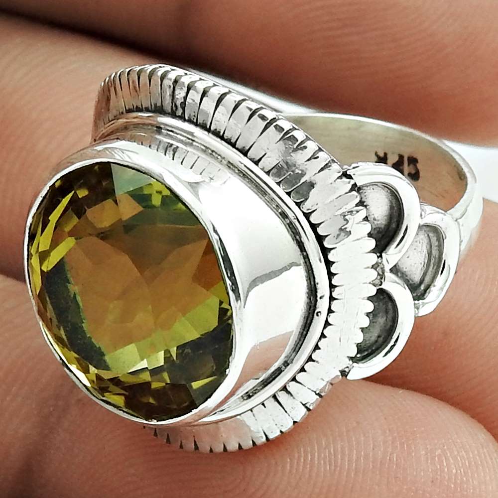 Christmas Gift Statement Ring Size 5 925 Silver Natural Lemon Quartz H37