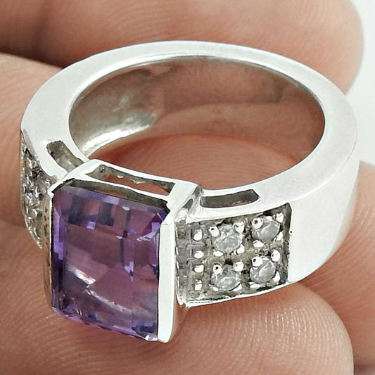 Natural Amethyst Gemstone 925 Silver Cocktail Christmas Gift Ring Size 7 W15