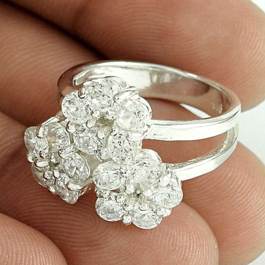 Woman Gift Natural Cubic Zirconia Gemstone Ring Size 6.5 925 Silver B30