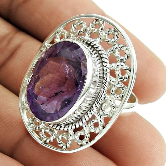 Christmas Gift Natural Amethyst Cocktail Ring Size 8 925 Silver C15
