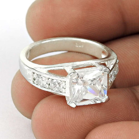 Natural Cubic Zirconia Gemstone Statement White Ring Size 8.5 925 Silver A27