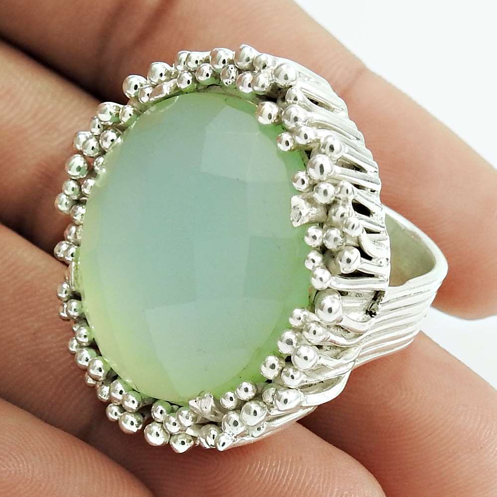 Christmas Gift 925 Silver Natural Chalcedony Gemstone Cocktail Ring Size 7 D38