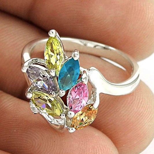 Woman Gift Cubic Zirconia Statement Bohemian Ring Size 7 925 Silver H52