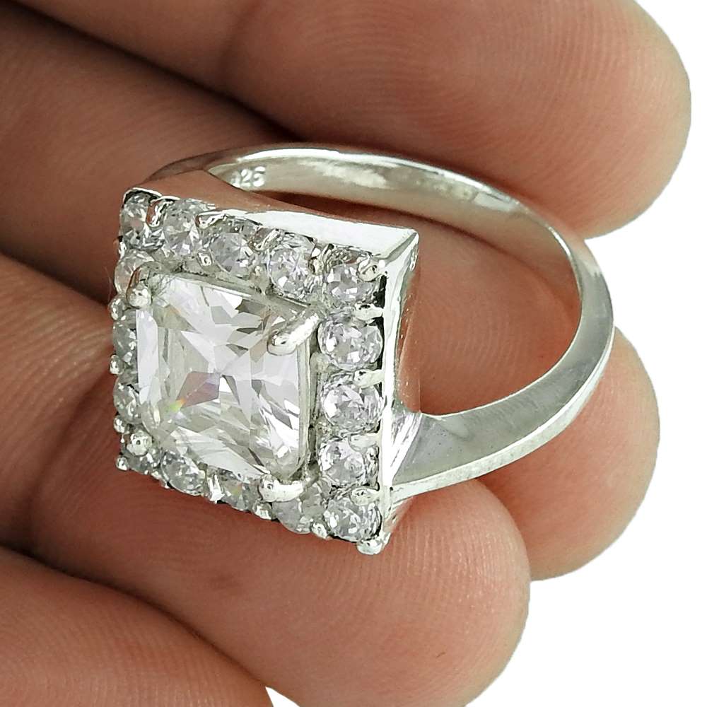 Woman Gift 925 Silver Natural Cubic Zirconia Cocktail Ring Size 8.5 C27