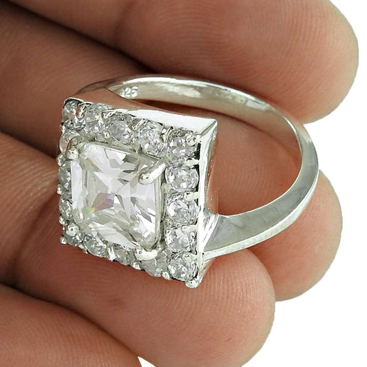 Woman Gift 925 Silver Natural Cubic Zirconia Cocktail Ring Size 8.5 C27