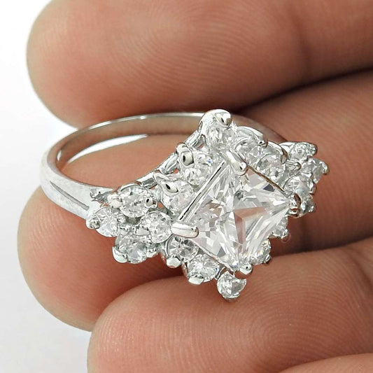 Woman Gift 925 Silver Natural Cubic Zirconia Solitaire Ring Size 6 F30