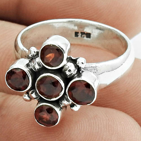 Christmas Gift Natural Garnet Cocktail Ring Size 8 925 Sterling Silver M38