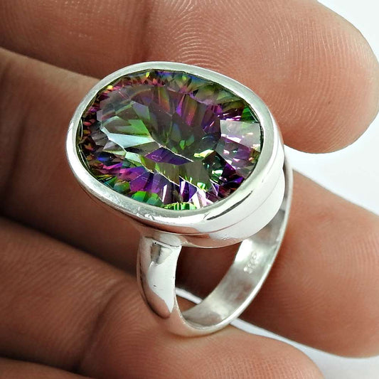 Fabulous Mystic Topaz Gemstone 925 Sterling Silver Ring