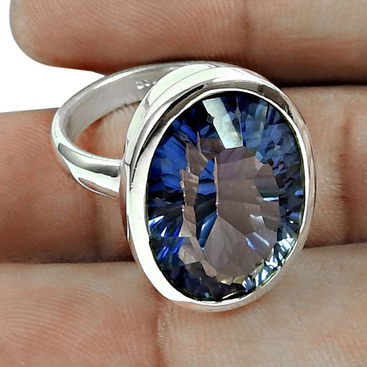 Summer Stock Blue Mystic Topaz Gemstone 925 Sterling Silver Ring Fournisseur