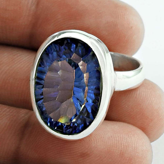 Traditional Blue Mystic Topaz Gemstone 925 Sterling Silver Ring