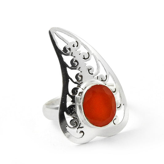 Leaf Design 925 Sterling Silver Carnelian Ring Supplier