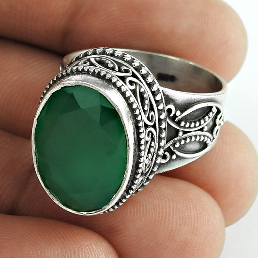 New Design 925 Sterling Silver Green Onyx Ring