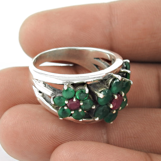 Gift For Wife Onyx Ruby Gemstone Jewelry 925 Fine Silver Ring Size 8 MM14