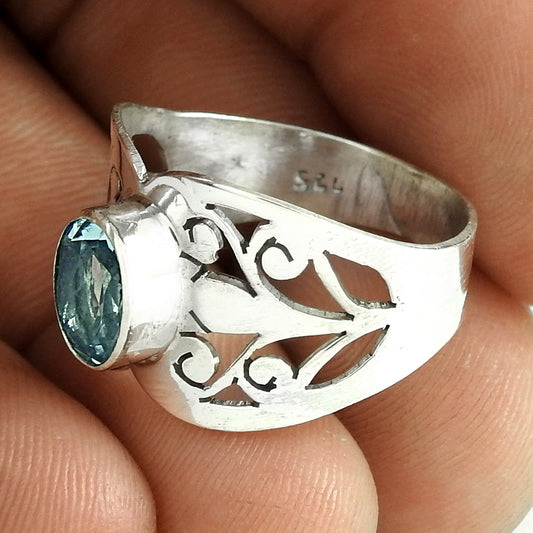 Fabulous Blue Topaz Gemstone 925 Sterling Silver Ring