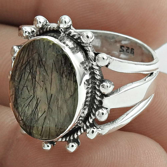 Christmas Gift 925 Sterling Silver Natural Rutile Solitaire Ring Size 8 C25