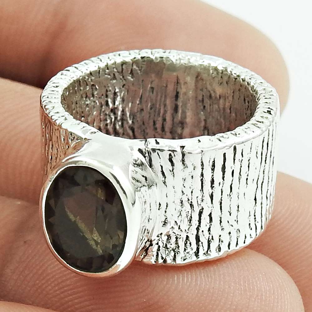 Christmas Gift Natural Smoky Quartz Solitaire Vintage Ring Size 5 925 Silver H16