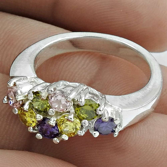 Christmas Gift Solitaire Ring Size 8 925 Silver Natural Cubic Zirconia H41
