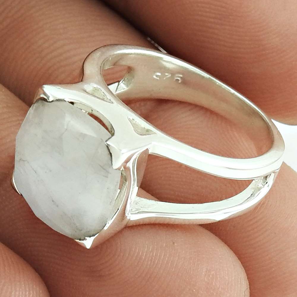 Christmas Gift Natural Rainbow Moonstone Solitaire Ring Size 6 925 Silver N42