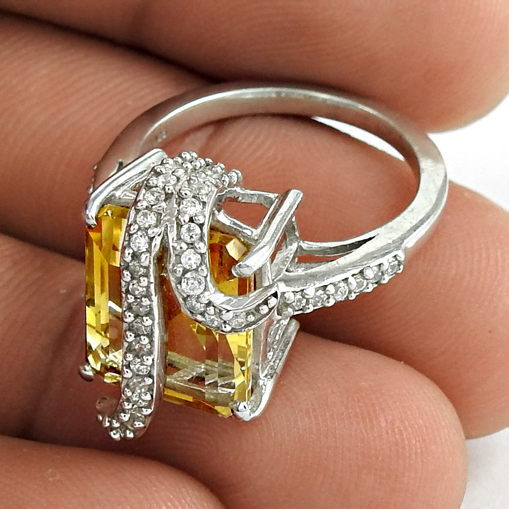 Trendy 925 Sterling Silver Citrine CZ Gemstone Ring Jewelry