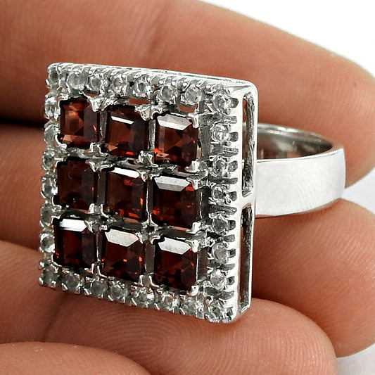 Handy 925 Sterling Silver Garnet CZ Gemstone Ring Ethnic Jewelry