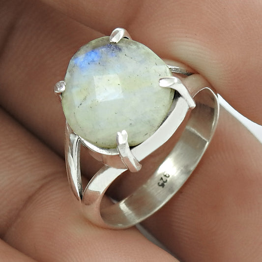Women Gift 925 Silver Jewelry Rainbow Moonstone Gemstone Ring Size 7.5 R37