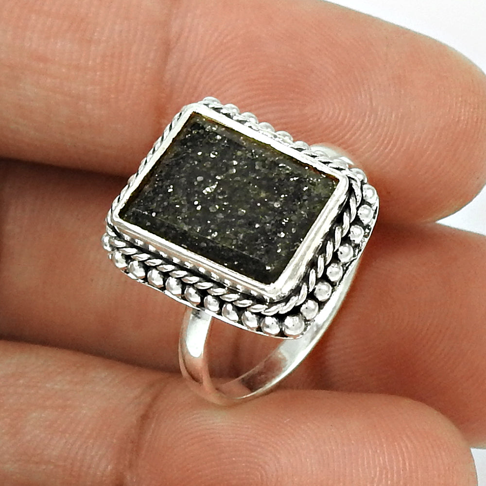 Black Sunstone Ring Size 7 925 Sterling Silver Vintage Look Jewelry SK39