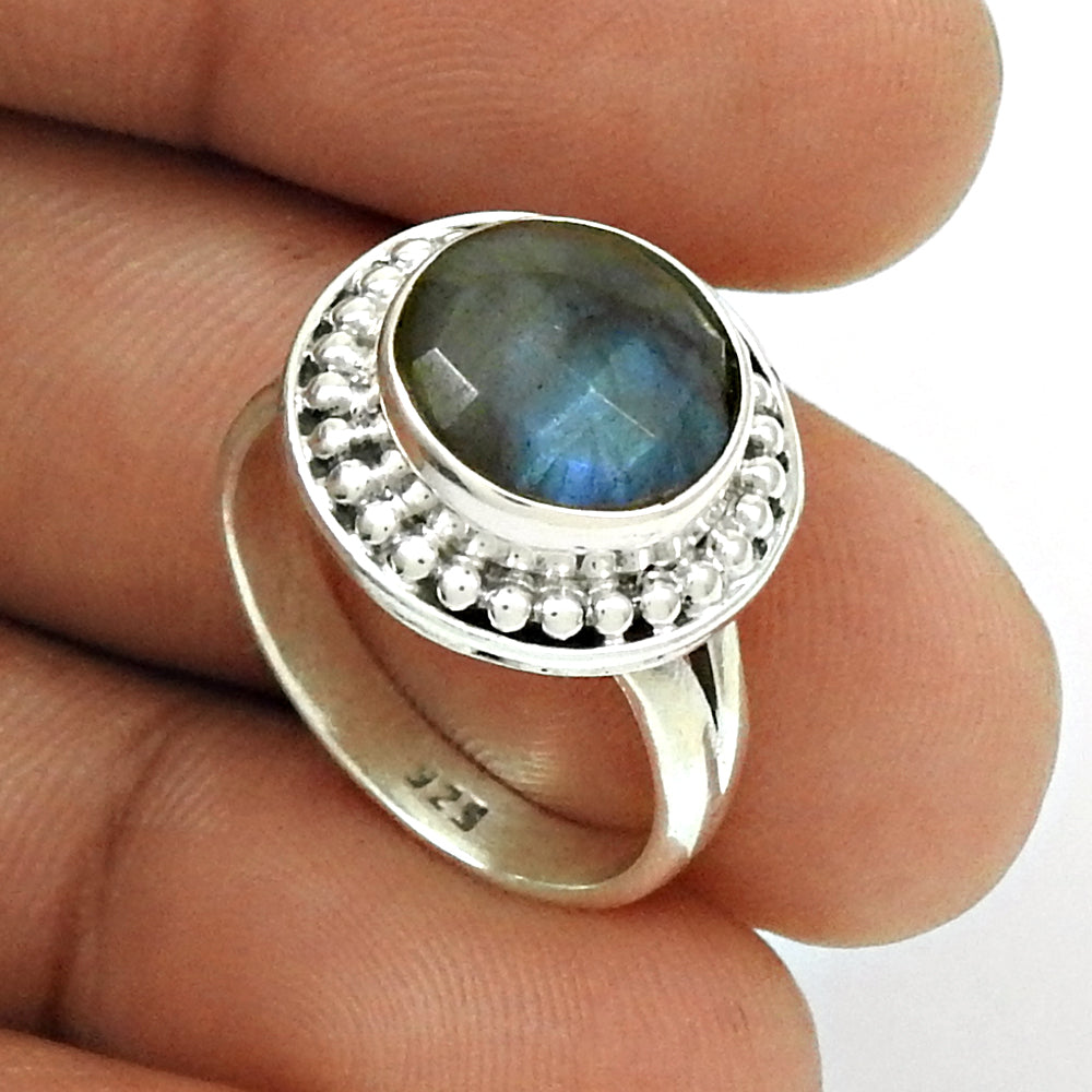 Natural LABRADORITE HANDMADE Jewelry 925 Sterling Silver Ring Size 6 DD26