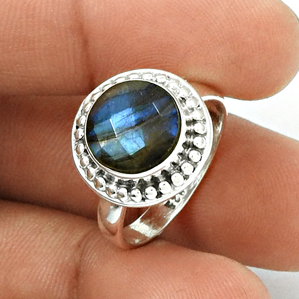 Natural LABRADORITE HANDMADE Jewelry 925 Sterling Silver Ring Size 6 DD26