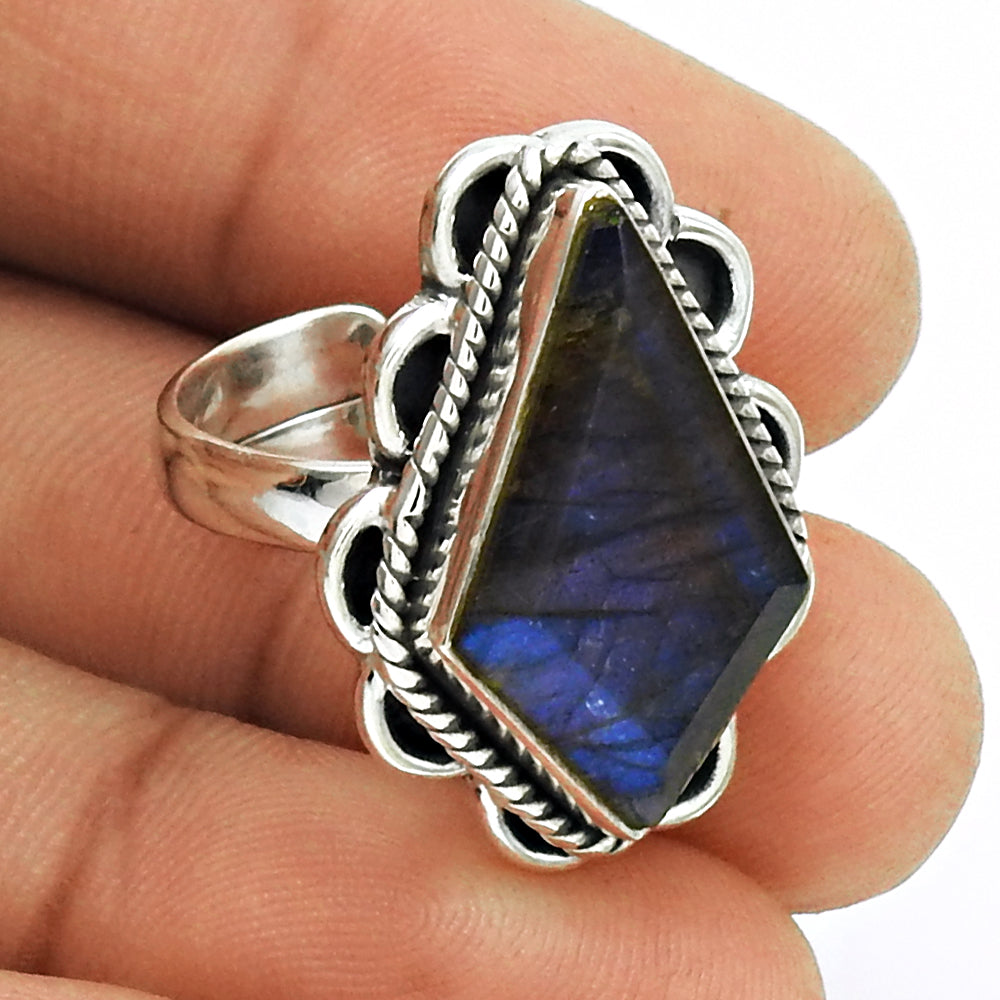 HANDMADE 925 Silver Jewelry Natural LABRADORITE Gemstone Ring Size 6 RQ1