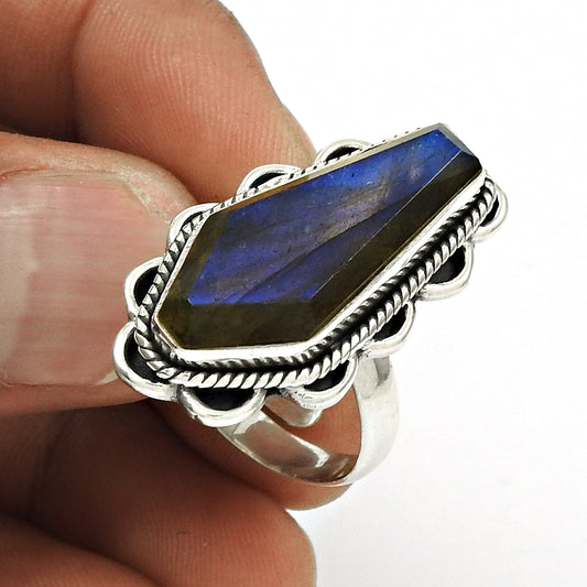 Natural LABRADORITE Gemstone Ring Size 8 925 Silver HANDMADE Jewelry WX1