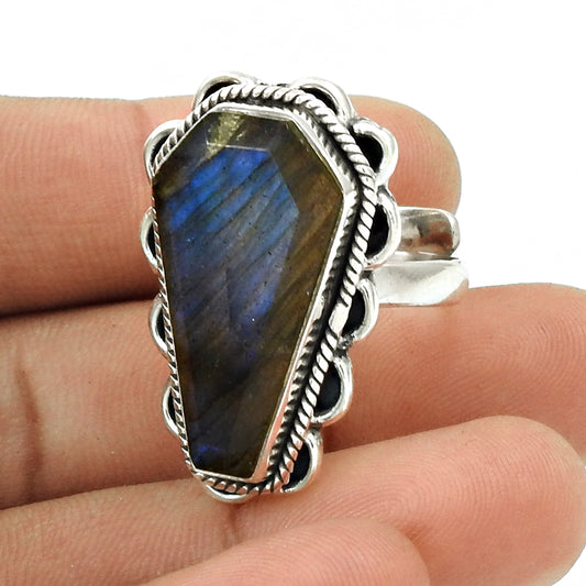 HANDMADE 925 Sterling Silver Jewelry Natural LABRADORITE Gemstone Ring Size 9 AB2