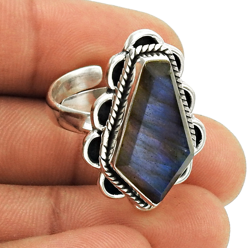 Natural LABRADORITE Gemstone Ring Size 7 925 Silver HANDMADE Fine Jewelry CD2