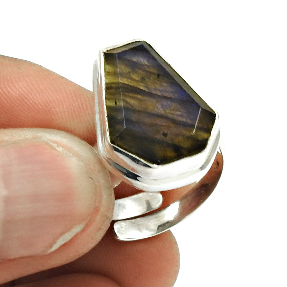 Natural LABRADORITE Gemstone Ring Size 9 925 Silver HANDMADE Jewelry CD13