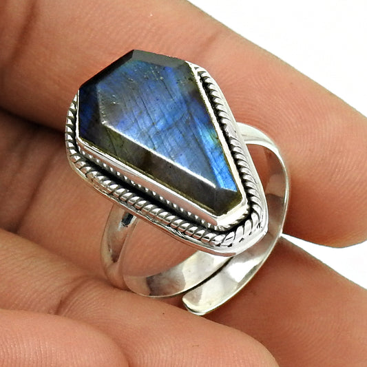 Natural LABRADORITE Gemstone Ring Size 9 925 Silver HANDMADE Jewelry TS14