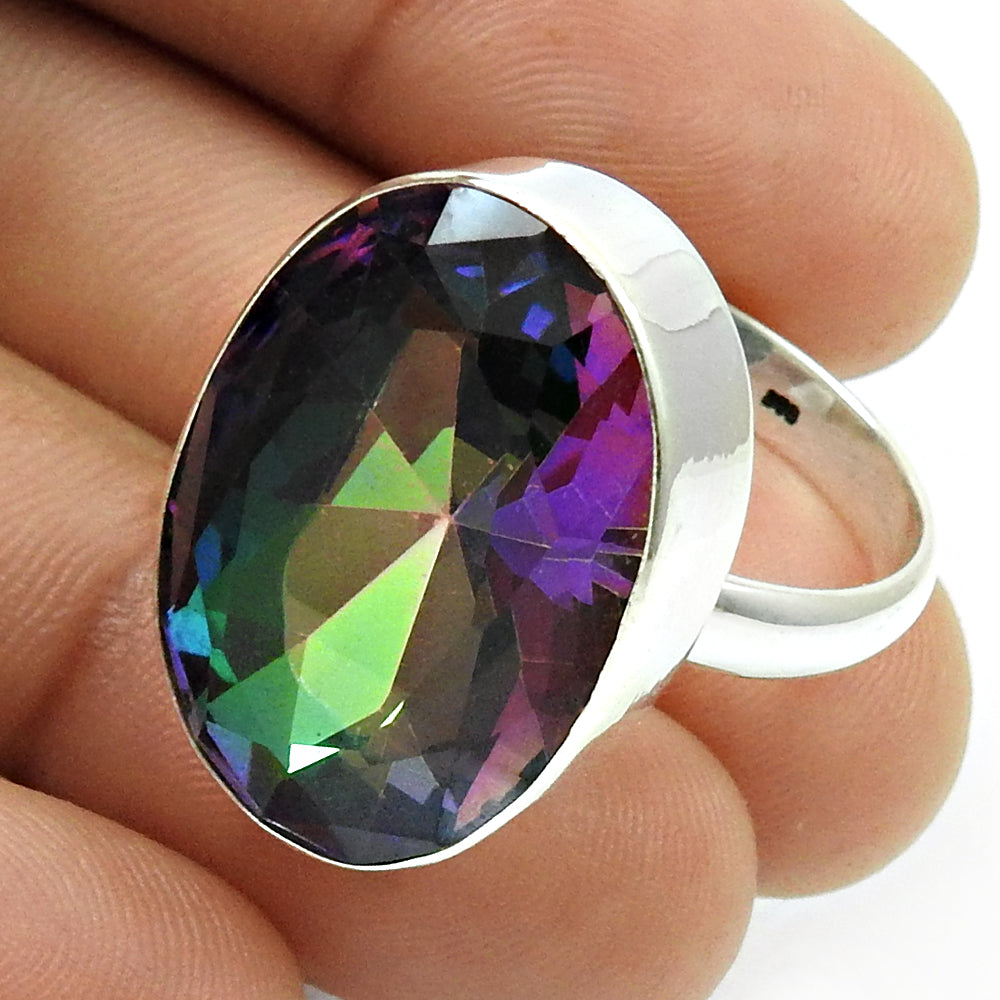 Mystic Topaz Gemstone Ring 925 Sterling Silver Handmade Jewelry O28