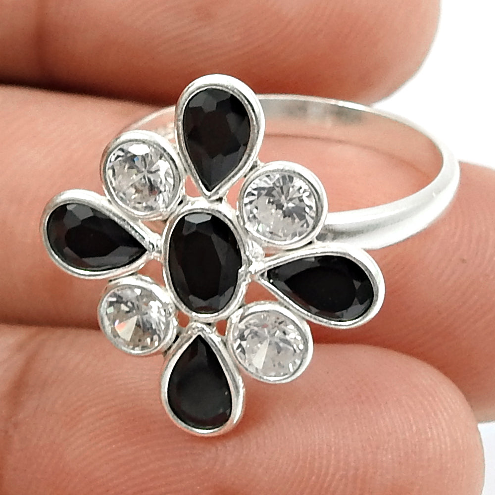 Black CZ White CZ Gemstone Ring 925 Sterling Silver Traditional Jewelry R70