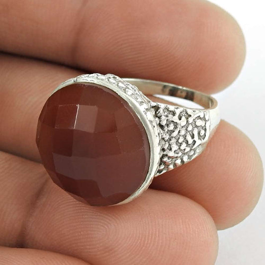 Woman Gift Natural Carnelian Cocktail Boho Ring Size 7 925 Silver V30