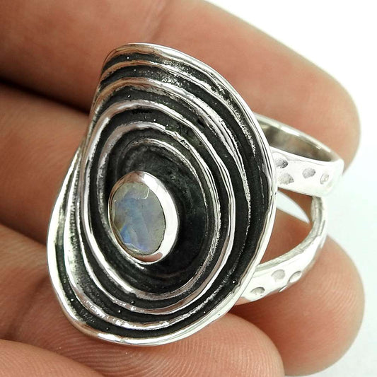 Natural Rainbow Moonstone Cocktail Woman Gift Ring Size 8.5 925 Silver I14