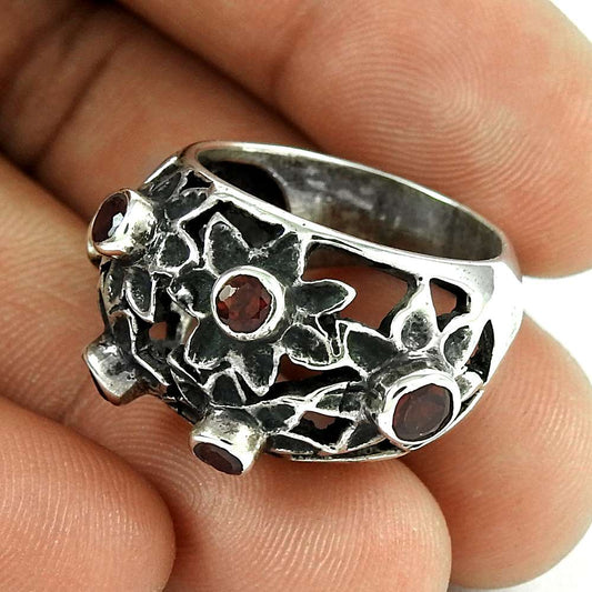 Woman Gift Natural Garnet Cocktail Ring Size 6.5 925 Silver C31
