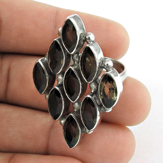 Woman Gift Natural Smoky Quartz Gemstone Ring Size 7.5 925 Silver C34