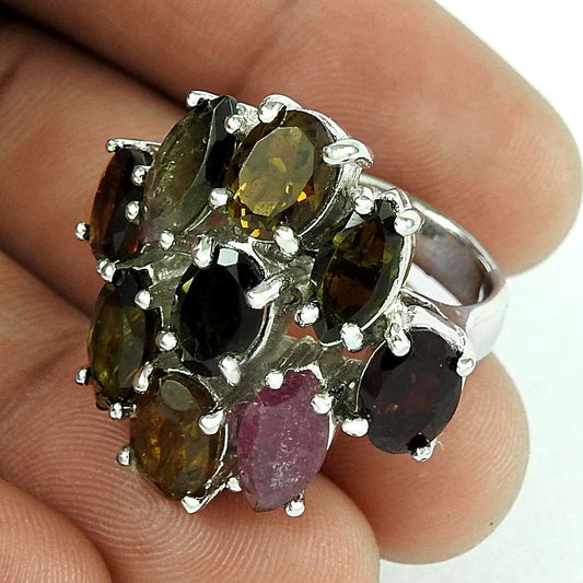 Natural Tourmaline Gemstone Cocktail Ring Size 6.5 925 Silver For Girls I31