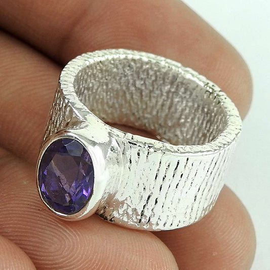 Woman Gift 925 Silver Natural Amethyst Gemstone Statement Ring Size 7 R14