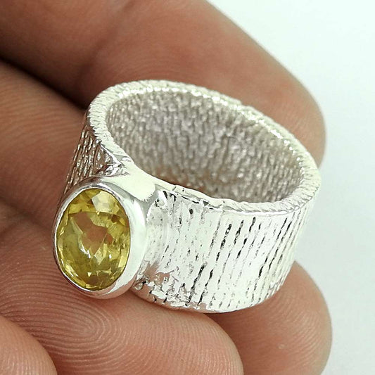 Woman Gift 925 Silver Natural Citrine Statement Boho Ring Size 7 T14