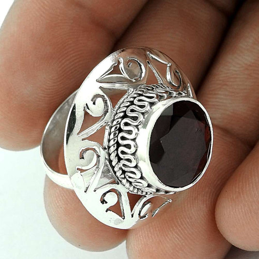 Woman Gift Statement Ring Size 7 925 Silver Natural Garnet Gemstone J34
