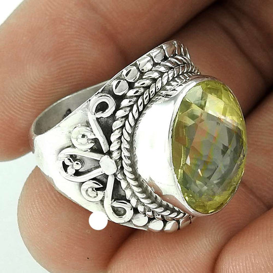 Woman Gift Cocktail Ring Size 8.5 925 Silver Natural Lemon Topaz K34