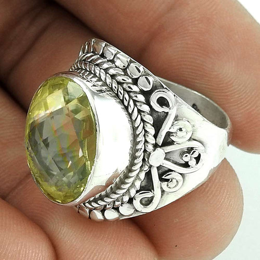 Natural Lemon Topaz Gemstone Solitaire Ring Size 8.5 925 Sterling Silver J31