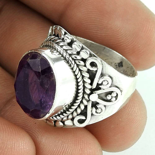 Natural Amethyst Gemstone Solitaire Ring Size 8.5 925 Silver For Women K31